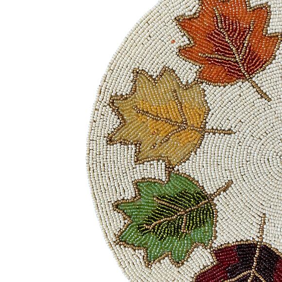 NICOLE MILLER Beaded Fall Leaves 15in Round Placemat Charger Multicolor NEW - Picture 5 of 10